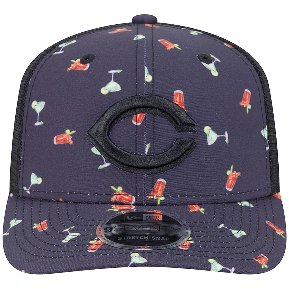 Men's New Era Black Cincinnati Reds Adventure Drinks Pattern 9SEVENTY Stretch-Snap Hat