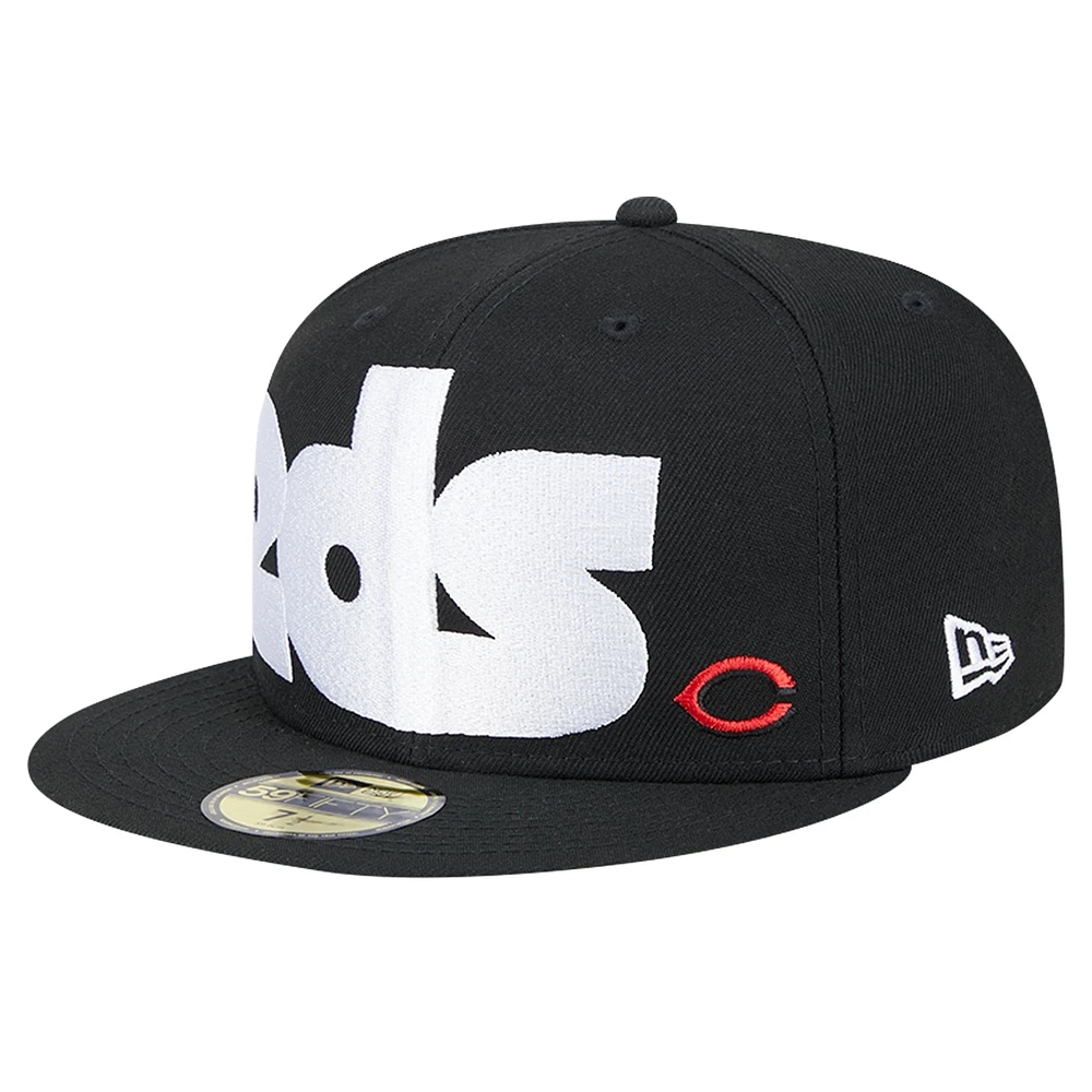 Casquette ajustée 59FIFTY sous-visière à carreaux noire Cincinnati Reds New Era pour homme