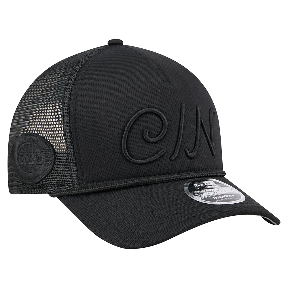 Men's New Era Black Cincinnati Reds City Initial 9FORTY A-Frame M-Crown Adjustable Trucker Hat
