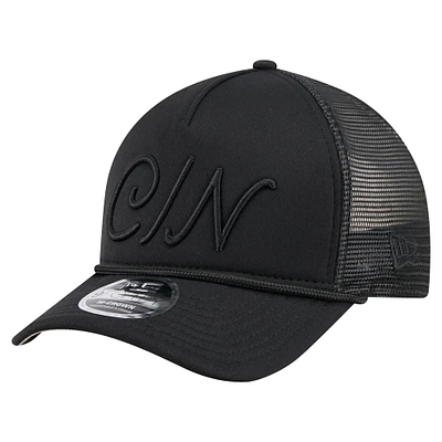 Men's New Era Black Cincinnati Reds City Initial 9FORTY A-Frame M-Crown Adjustable Trucker Hat