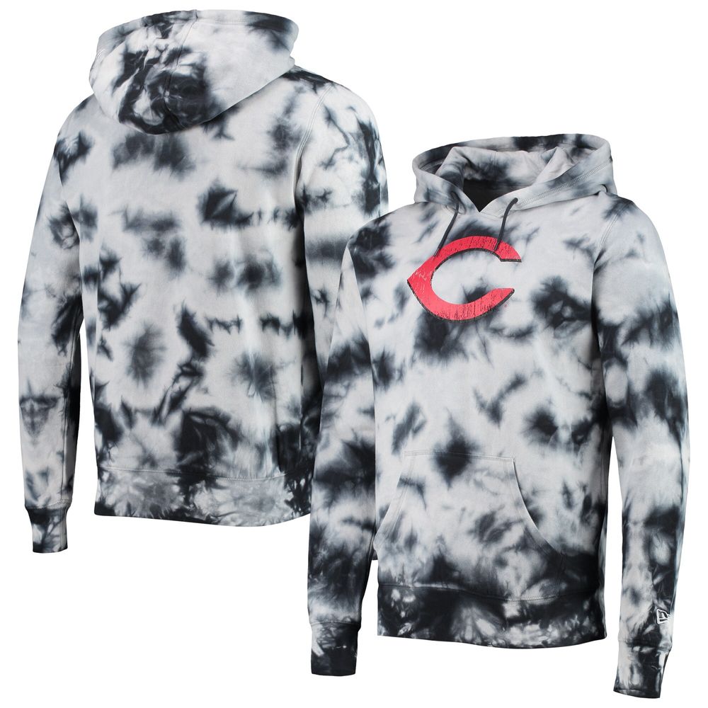 Men's New Era Black Cincinnati Reds Tie-Dye Pullover Hoodie