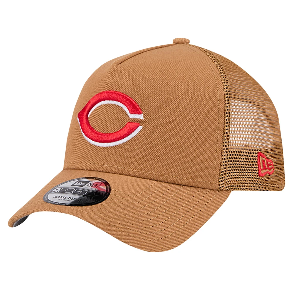 Men's New Era Brown Cincinnati Reds A-Frame Trucker 9FORTY Adjustable Hat