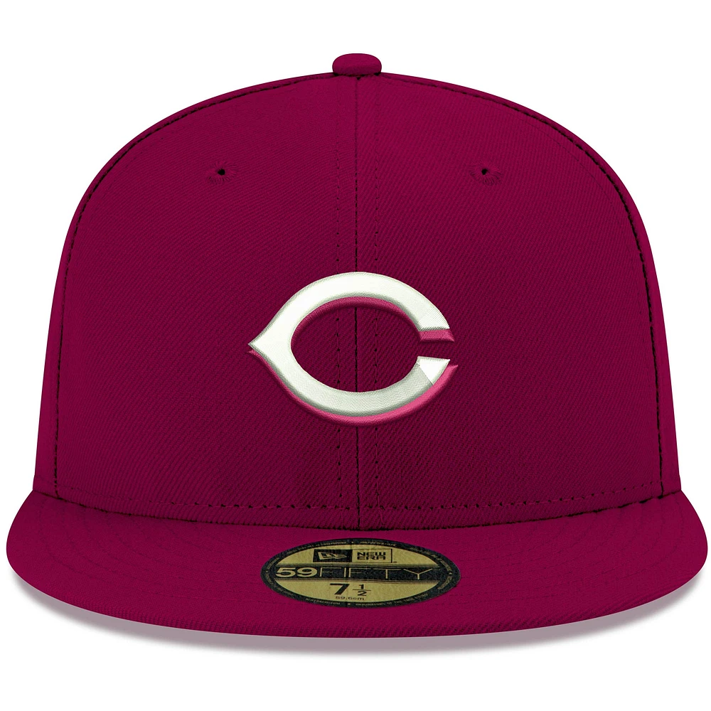 Men's New Era Cardinal Cincinnati Reds White Logo 59FIFTY Fitted Hat