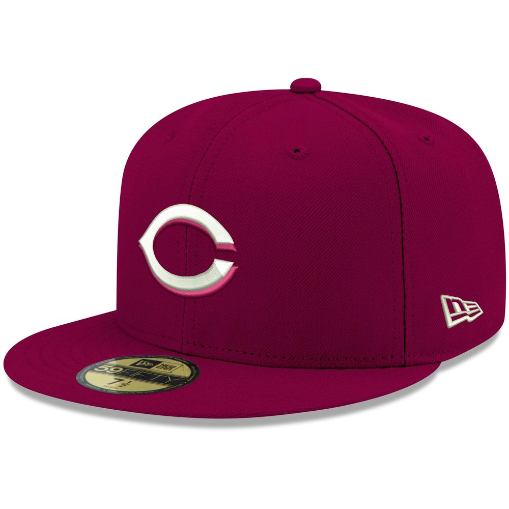 Men's New Era Cardinal Cincinnati Reds White Logo 59FIFTY Fitted Hat