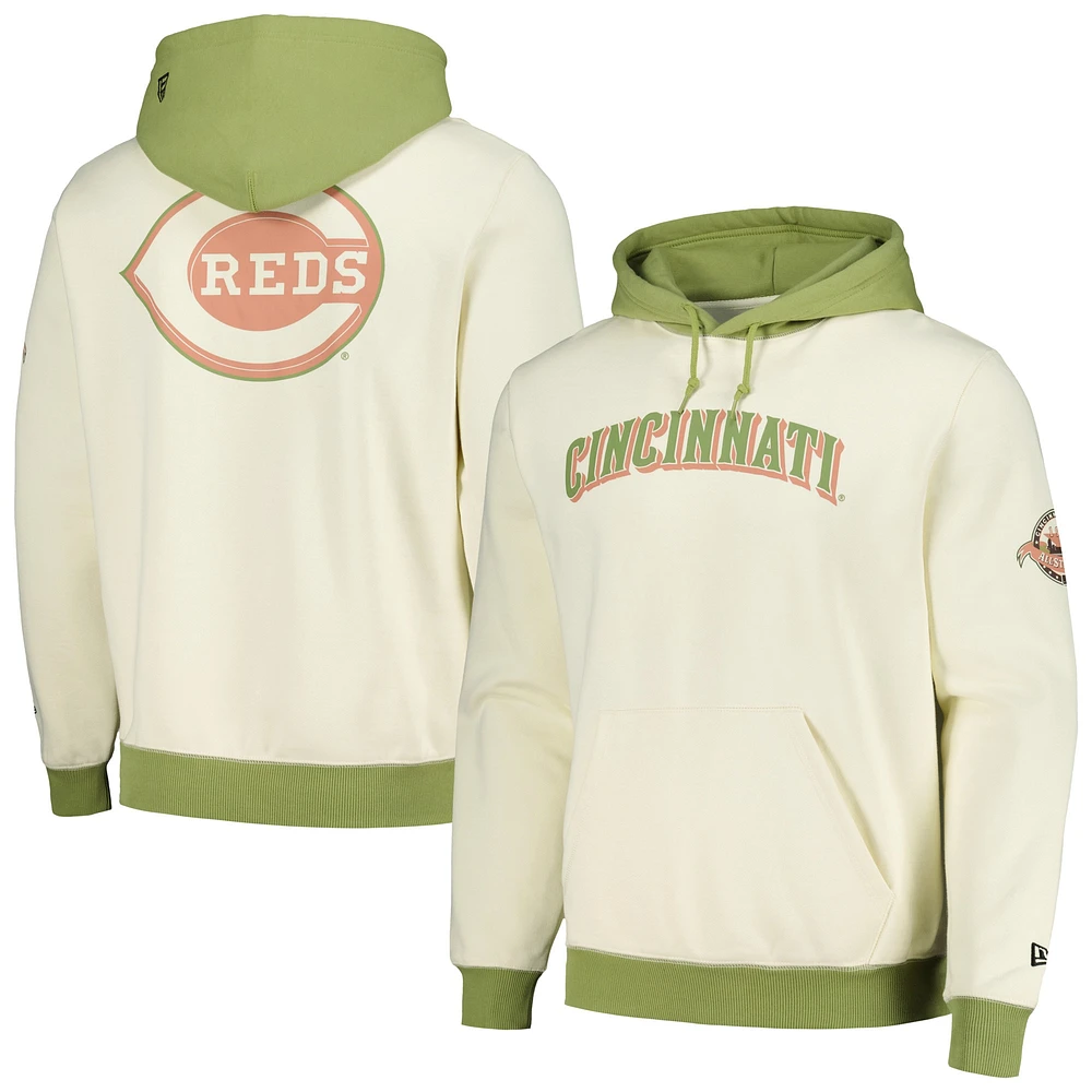 Sweat à capuche Color Pop New Era crème/vert pour hommes, Cincinnati Reds