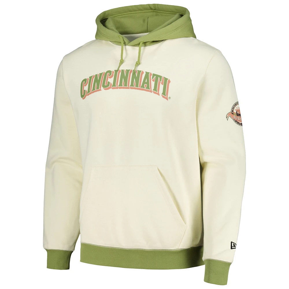 Men's New Era Cream/Green Cincinnati Reds Color Pop Pullover Hoodie