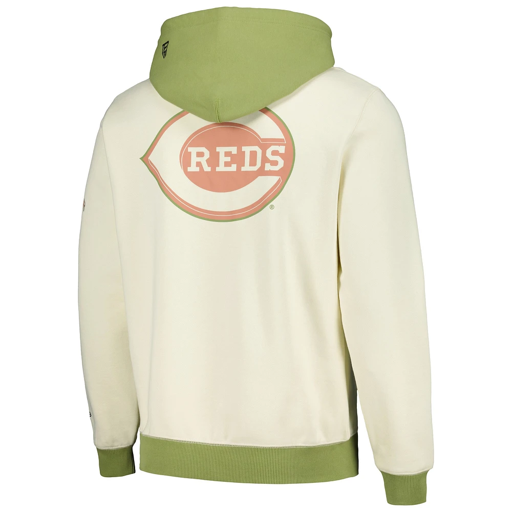 Men's New Era Cream/Green Cincinnati Reds Color Pop Pullover Hoodie