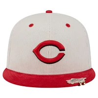 Men's New Era Cream/Red Cincinnati Reds Two-Tone Corduroy 59FIFTY Fitted Hat