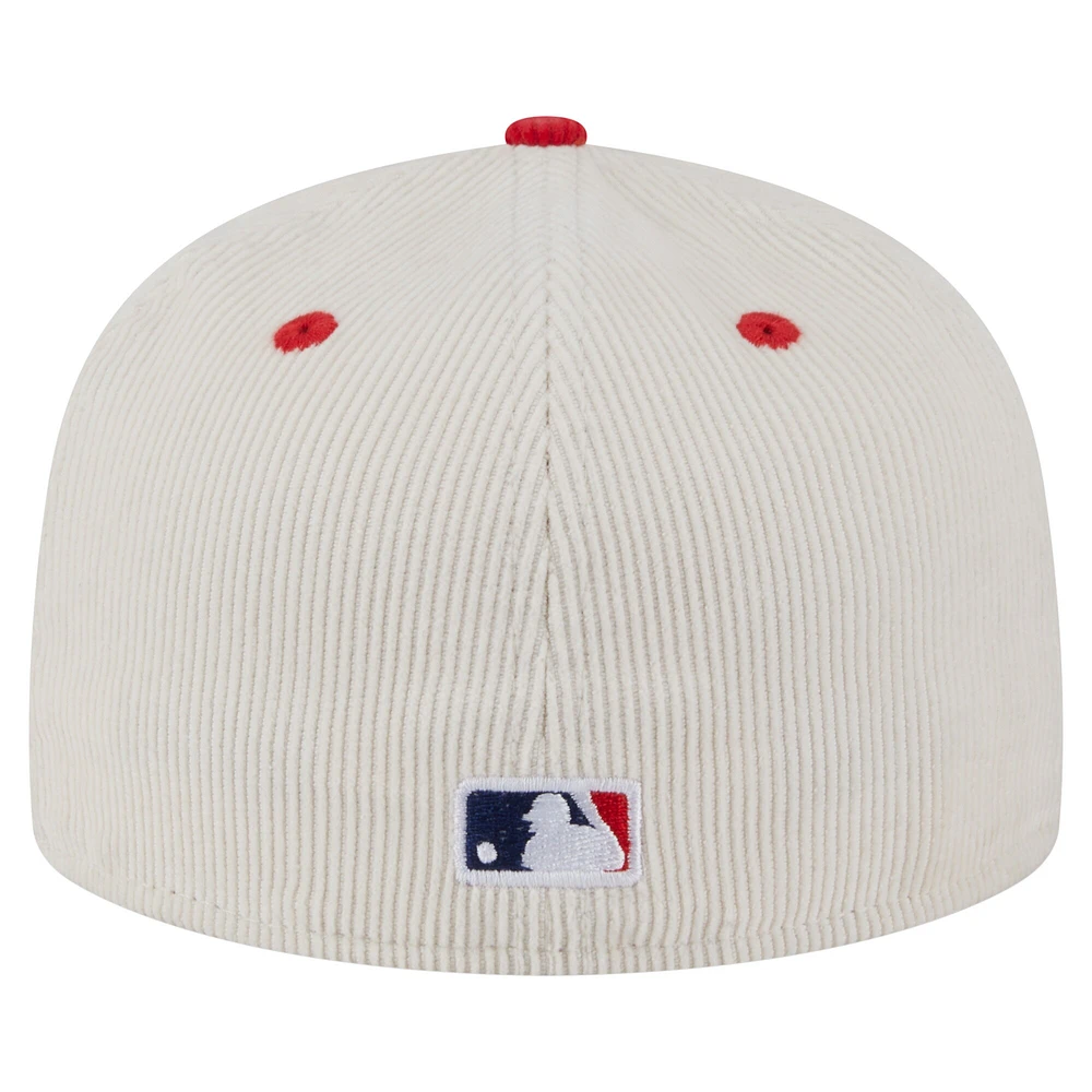 Men's New Era Cream/Red Cincinnati Reds Two-Tone Corduroy 59FIFTY Fitted Hat