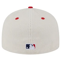 Men's New Era Cream/Red Cincinnati Reds Two-Tone Corduroy 59FIFTY Fitted Hat