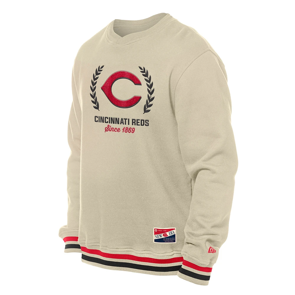 Men's New Era Cream Cincinnati Reds Throwback Pullover Sweatshirt