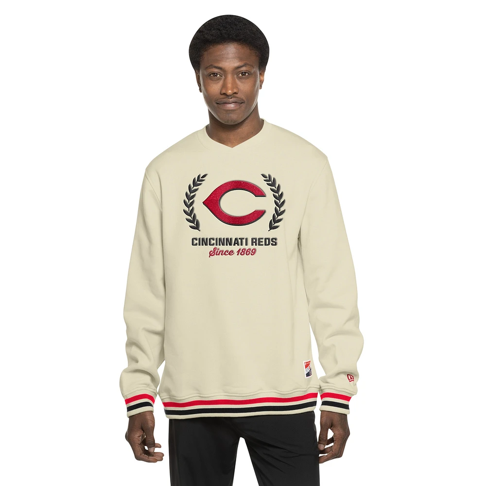 Men's New Era Cream Cincinnati Reds Throwback Pullover Sweatshirt