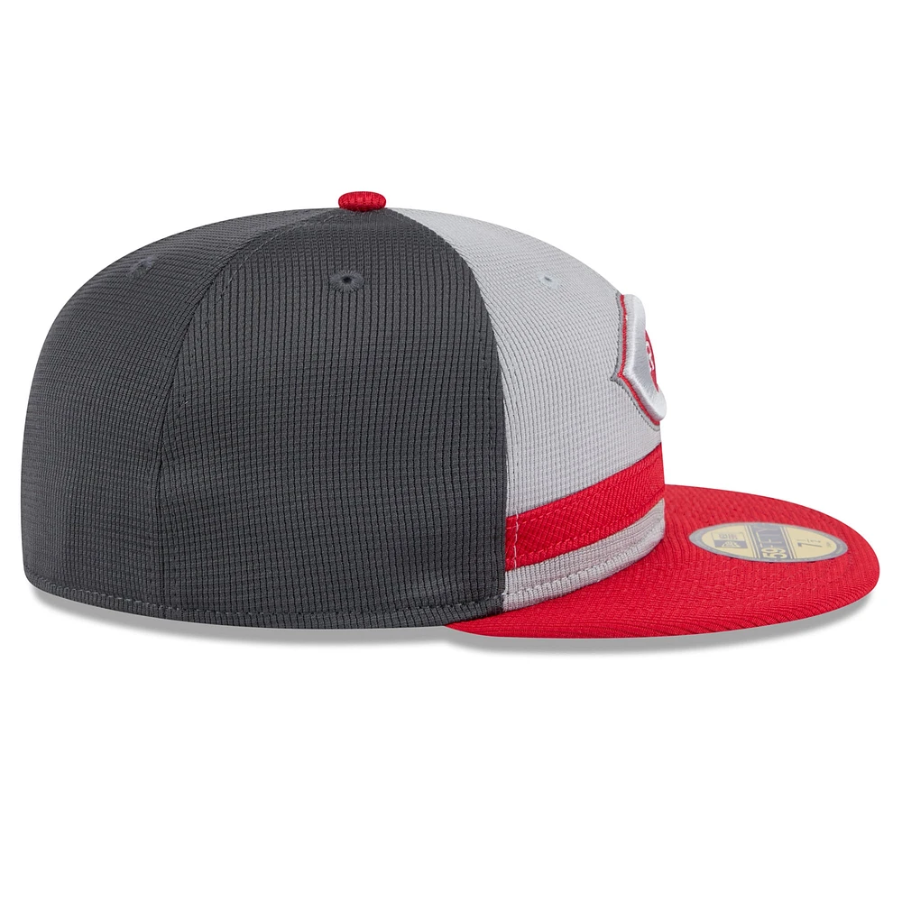 Men's New Era  Gray/Red Cincinnati Reds 2025 Batting Practice 59FIFTY Fitted Hat