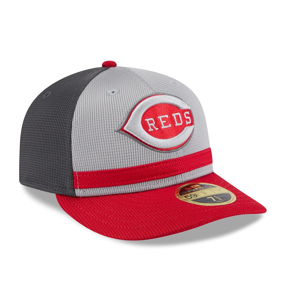 Men's New Era  Gray/Red Cincinnati Reds 2025 Batting Practice Low Profile 59FIFTY Fitted Hat