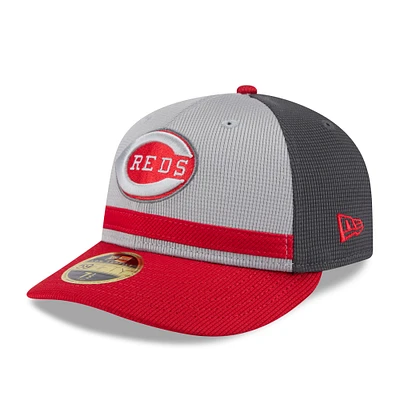 Men's New Era  Gray/Red Cincinnati Reds 2025 Batting Practice Low Profile 59FIFTY Fitted Hat