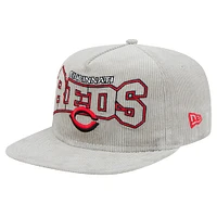 Casquette de golf à visière snapback en velours côtelé gris Cincinnati Reds de New Era pour homme