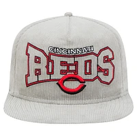 Casquette de golf à visière snapback en velours côtelé gris Cincinnati Reds de New Era pour homme