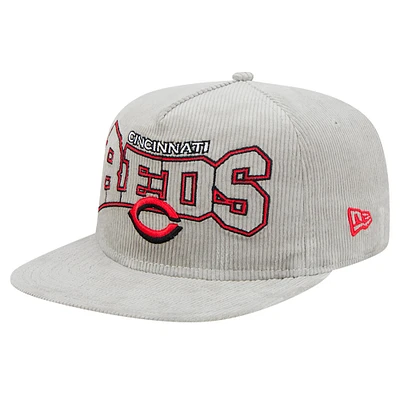 Casquette de golf à visière snapback en velours côtelé gris Cincinnati Reds de New Era pour homme