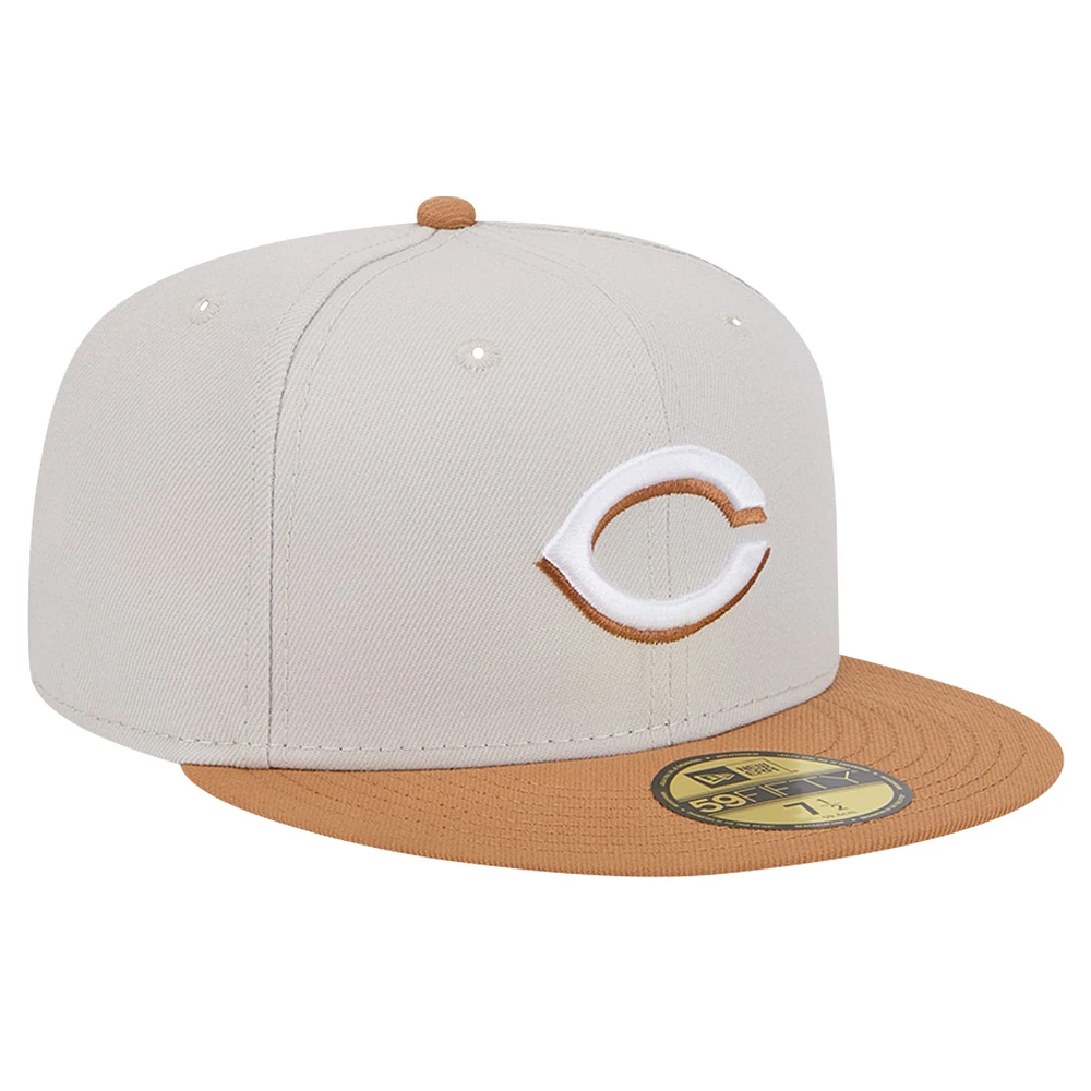 Men's New Era Khaki/Brown Cincinnati Reds Two-Tone Color Pack 59FIFTY Fitted Hat