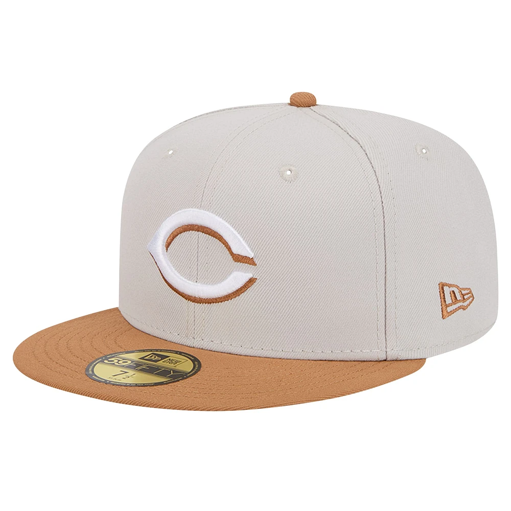 Men's New Era Khaki/Brown Cincinnati Reds Two-Tone Color Pack 59FIFTY Fitted Hat