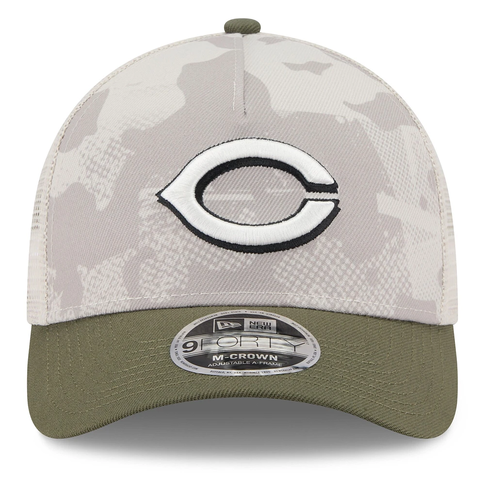 Men's New Era Light Beige/Olive Cincinnati Reds 2025 Armed Forces Day 9FORTY M-Crown A-Frame Adjustable Hat