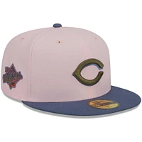 Men's New Era Pink/Blue Cincinnati Reds  Olive Undervisor 59FIFTY Fitted Hat