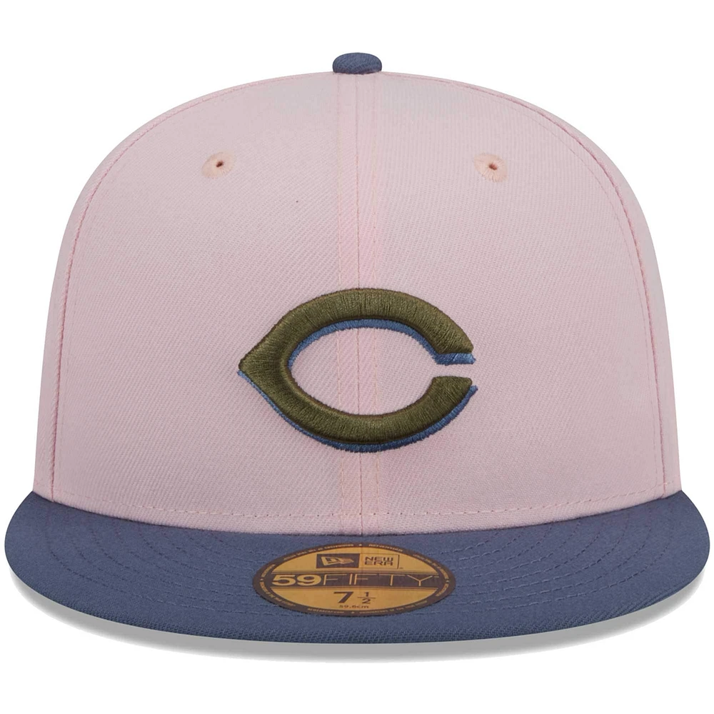 Men's New Era Pink/Blue Cincinnati Reds  Olive Undervisor 59FIFTY Fitted Hat