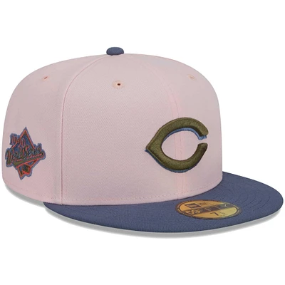 Casquette ajustée 59FIFTY avec sous-visière olive des Cincinnati Reds New Era pour homme, rose/bleu