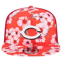 Men's New Era Red Cincinnati Reds Adventure Pattern Golfer Trucker Snapback Hat
