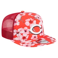 Men's New Era Red Cincinnati Reds Adventure Pattern Golfer Trucker Snapback Hat