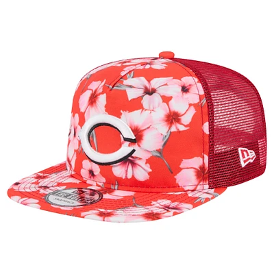 Men's New Era Red Cincinnati Reds Adventure Pattern Golfer Trucker Snapback Hat