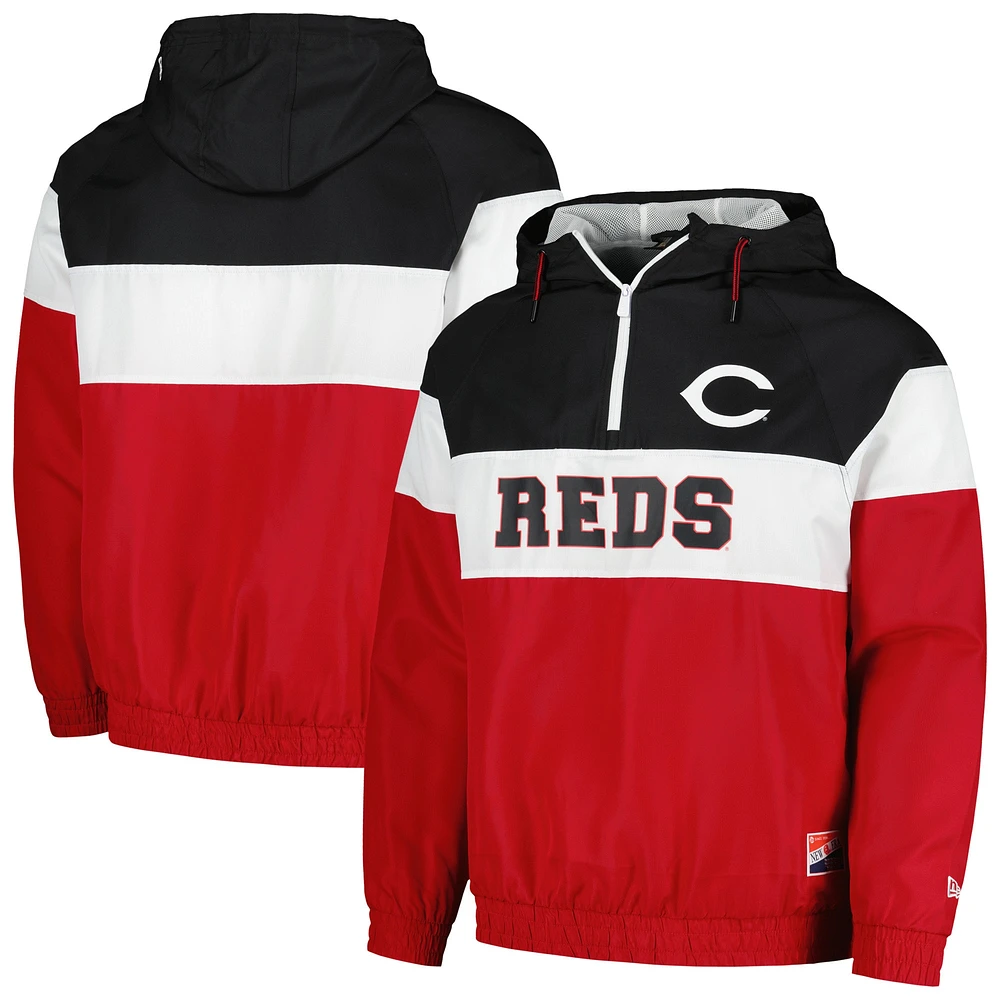 Veste coupe-vent à capuche quart de zip New Era Cincinnati Reds Ripstop Raglan pour homme, rouge