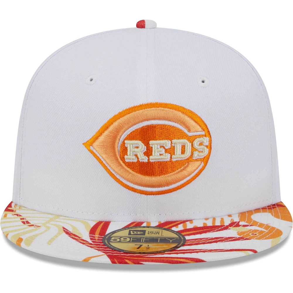 Casquette ajustée 59FIFTY Flamingo Cincinnati Reds New Era blanche/orange pour homme