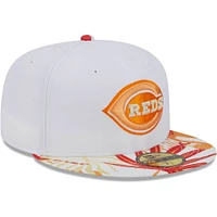 Casquette ajustée 59FIFTY Flamingo Cincinnati Reds New Era blanche/orange pour homme