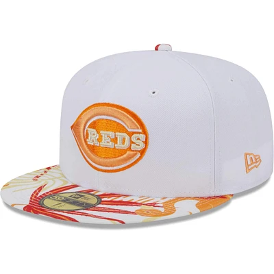 Casquette ajustée 59FIFTY Flamingo Cincinnati Reds New Era blanche/orange pour homme