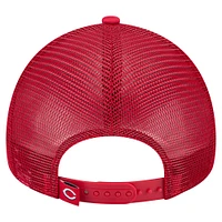 Men's New Era White/Red Cincinnati Reds Distressed 9FORTY A-Frame Adjustable Trucker Hat