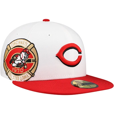 Casquette ajustée 59FIFTY New Era pour hommes, blanc/rouge, Cincinnati Reds Major Sidepatch