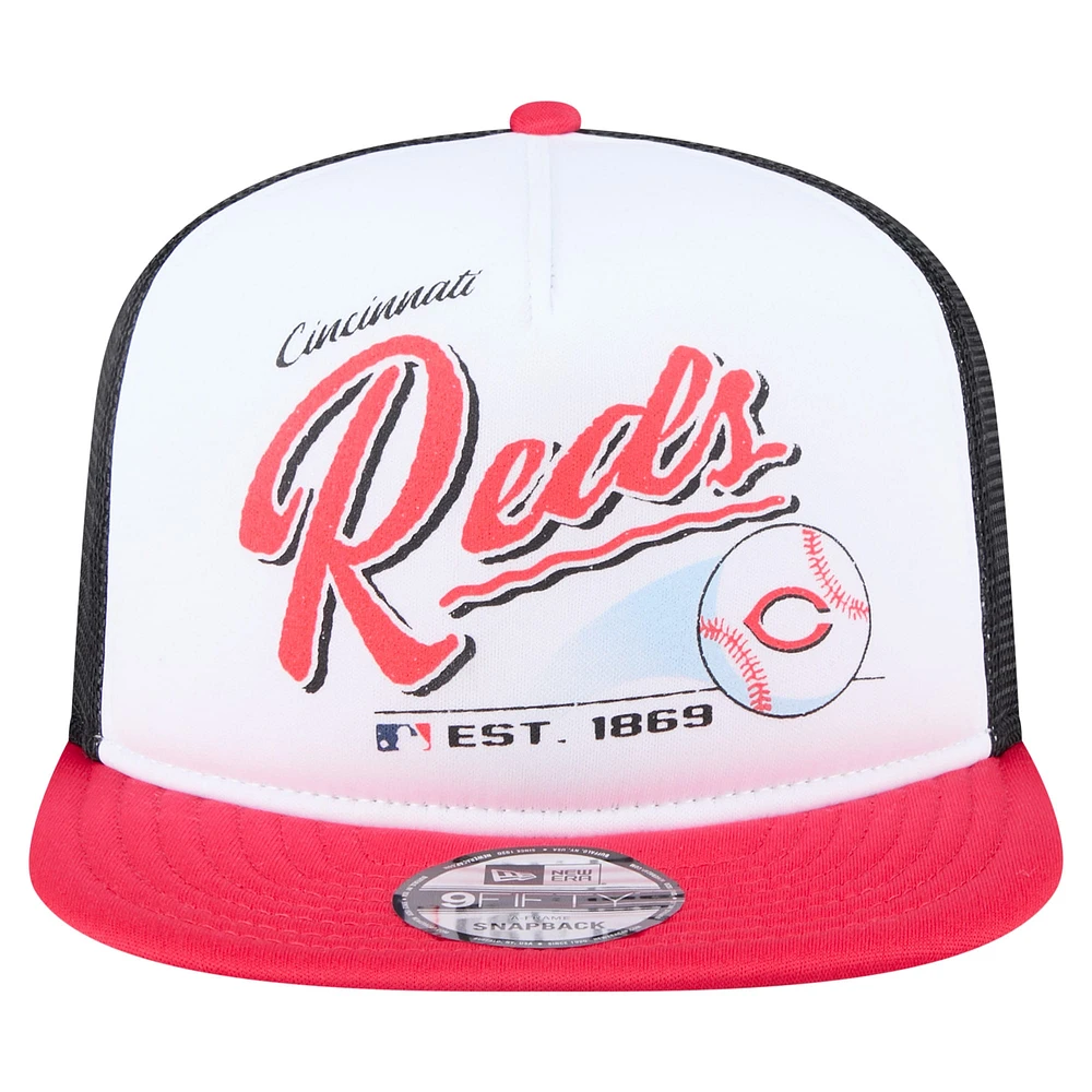 Men's New Era White/Red Cincinnati Reds Retro Script Trucker 9FIFTY Snapback Hat