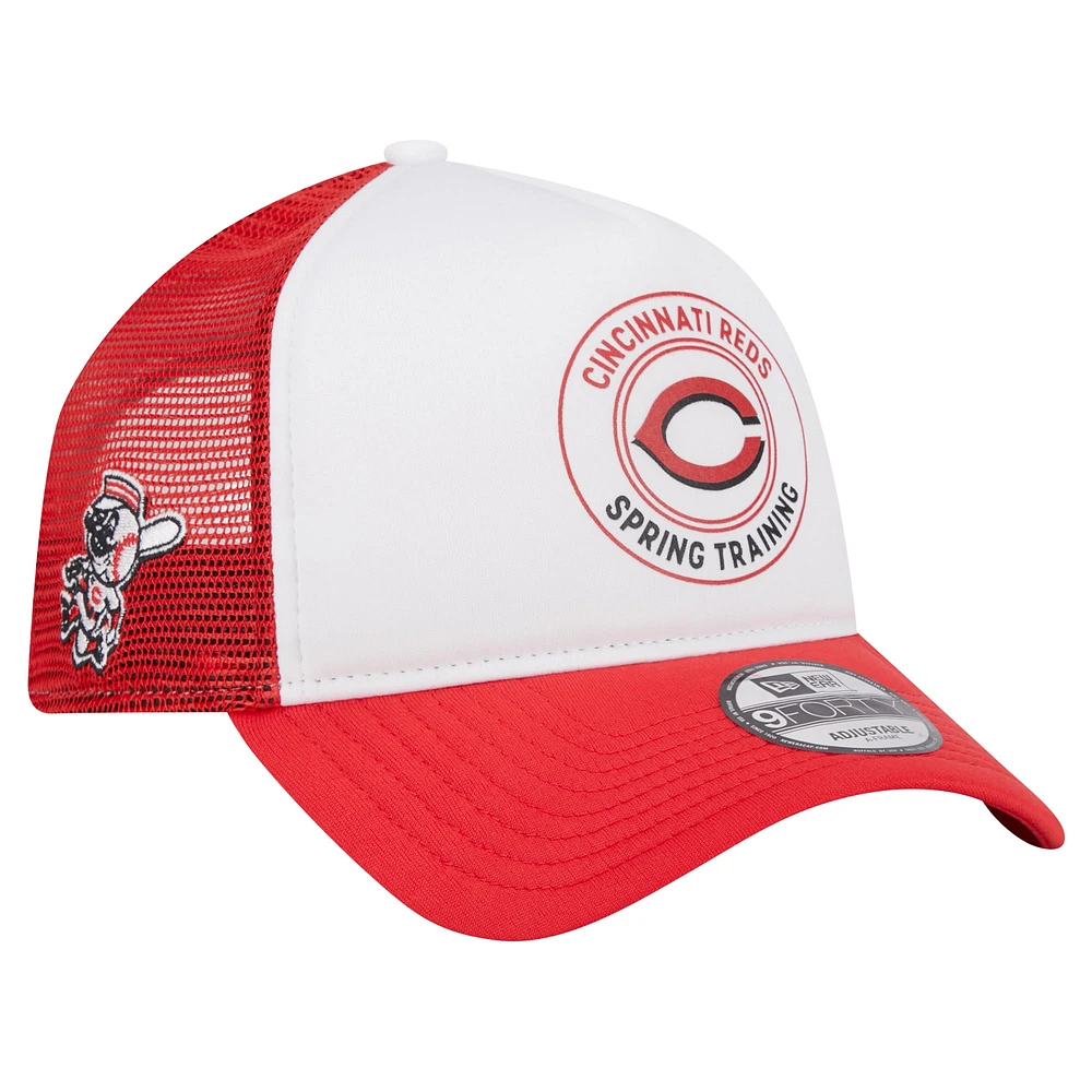 Men's New Era White/Red Cincinnati Reds Spring Training Circle Foam A-Frame 9FORTY Trucker Adjustable Hat