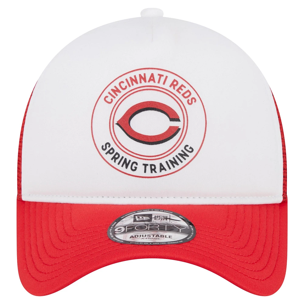 Men's New Era White/Red Cincinnati Reds Spring Training Circle Foam A-Frame 9FORTY Trucker Adjustable Hat