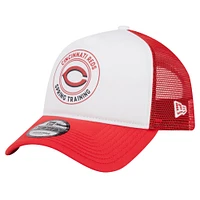 Men's New Era White/Red Cincinnati Reds Spring Training Circle Foam A-Frame 9FORTY Trucker Adjustable Hat