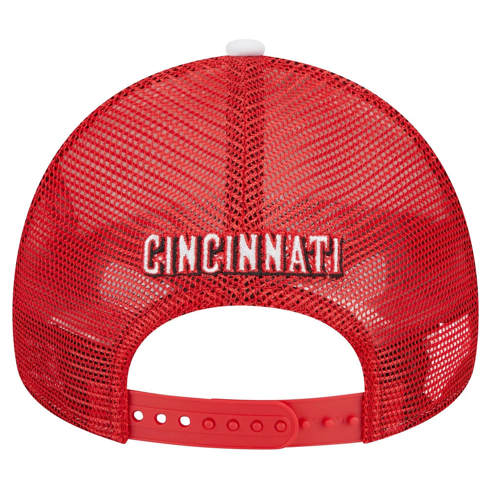 Men's New Era White/Red Cincinnati Reds Spring Training Circle Foam A-Frame 9FORTY Trucker Adjustable Hat