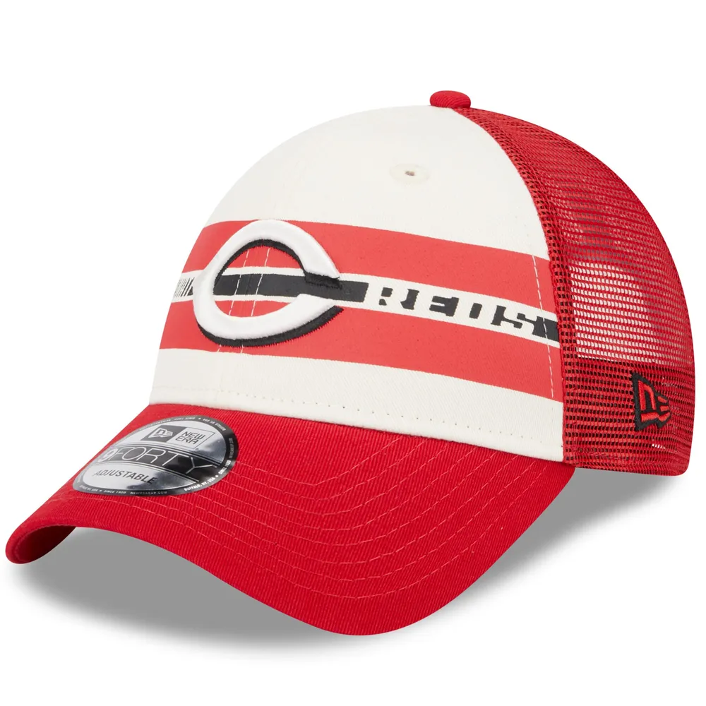Lids Cincinnati Reds New Era Team Stripe Trucker 9FORTY Snapback Hat - White/Red