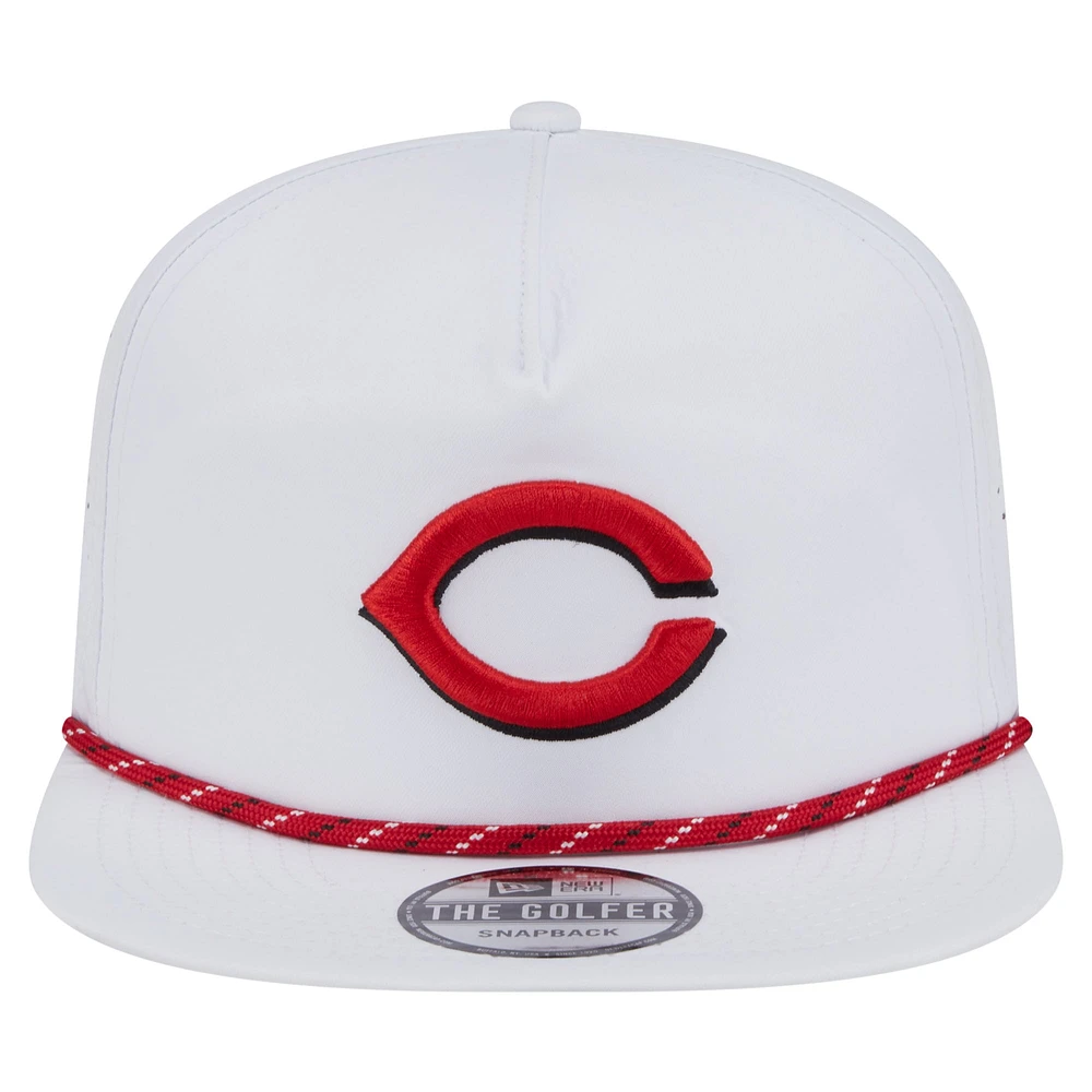 Men's New Era White Cincinnati Reds Perforated Golfer Snapback Hat