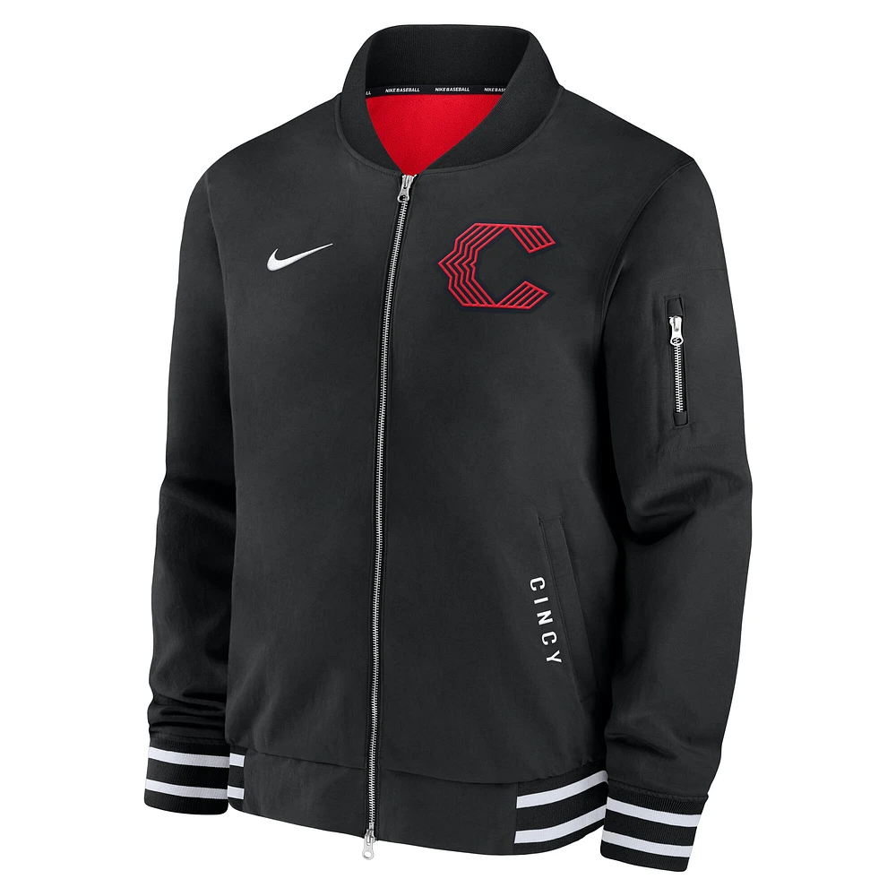 Men's Nike  Black Cincinnati Reds Authentic Collection City Connect Full-Zip Bomber Jacket