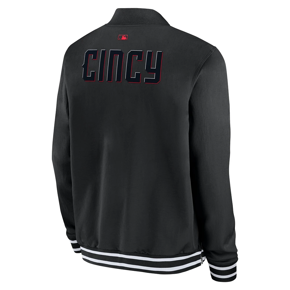 Men's Nike  Black Cincinnati Reds Authentic Collection City Connect Full-Zip Bomber Jacket