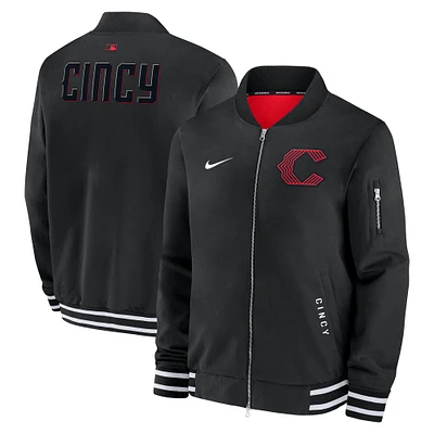 Men's Nike  Black Cincinnati Reds Authentic Collection City Connect Full-Zip Bomber Jacket