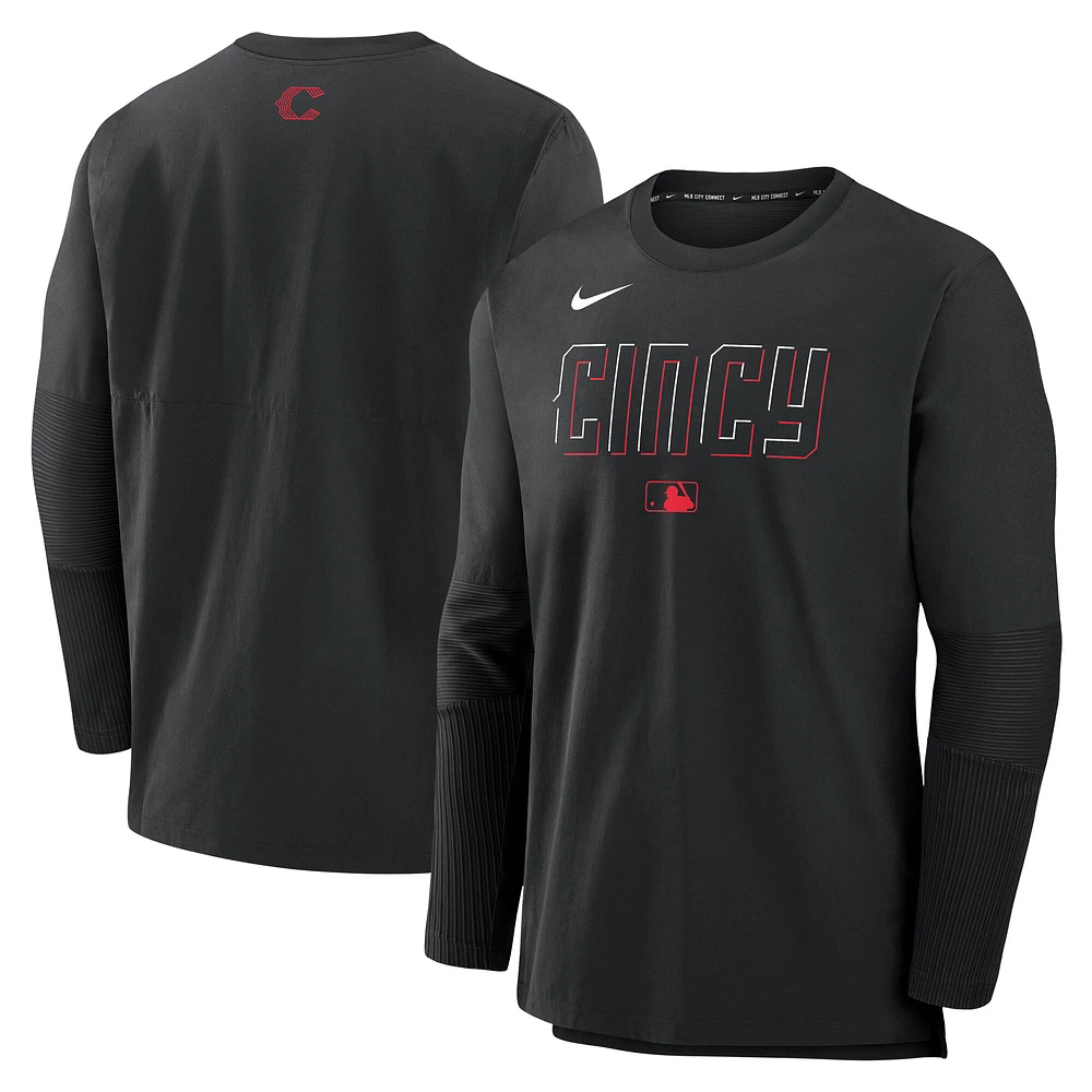 Men's Nike  Black Cincinnati Reds Authentic Collection City Connect Lightweight Player Tri-Blend Performance Long Sleeve T-Shirt