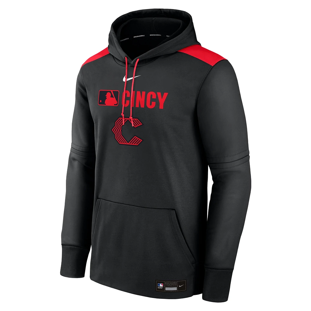 Men's Nike  Black Cincinnati Reds Authentic Collection City Connect Therma Pullover Hoodie
