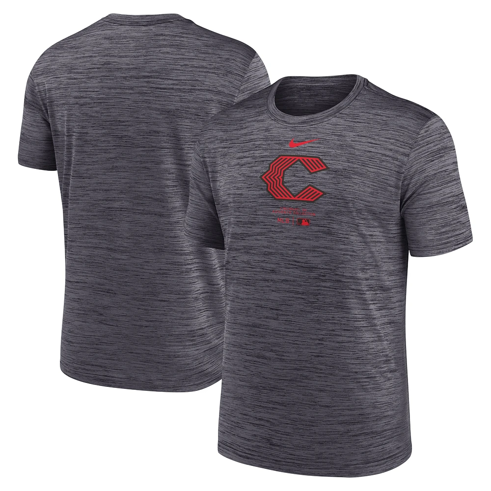 T-shirt Nike City Connect Velocity Performance pour homme, noir, Cincinnati Reds Authentic Collection